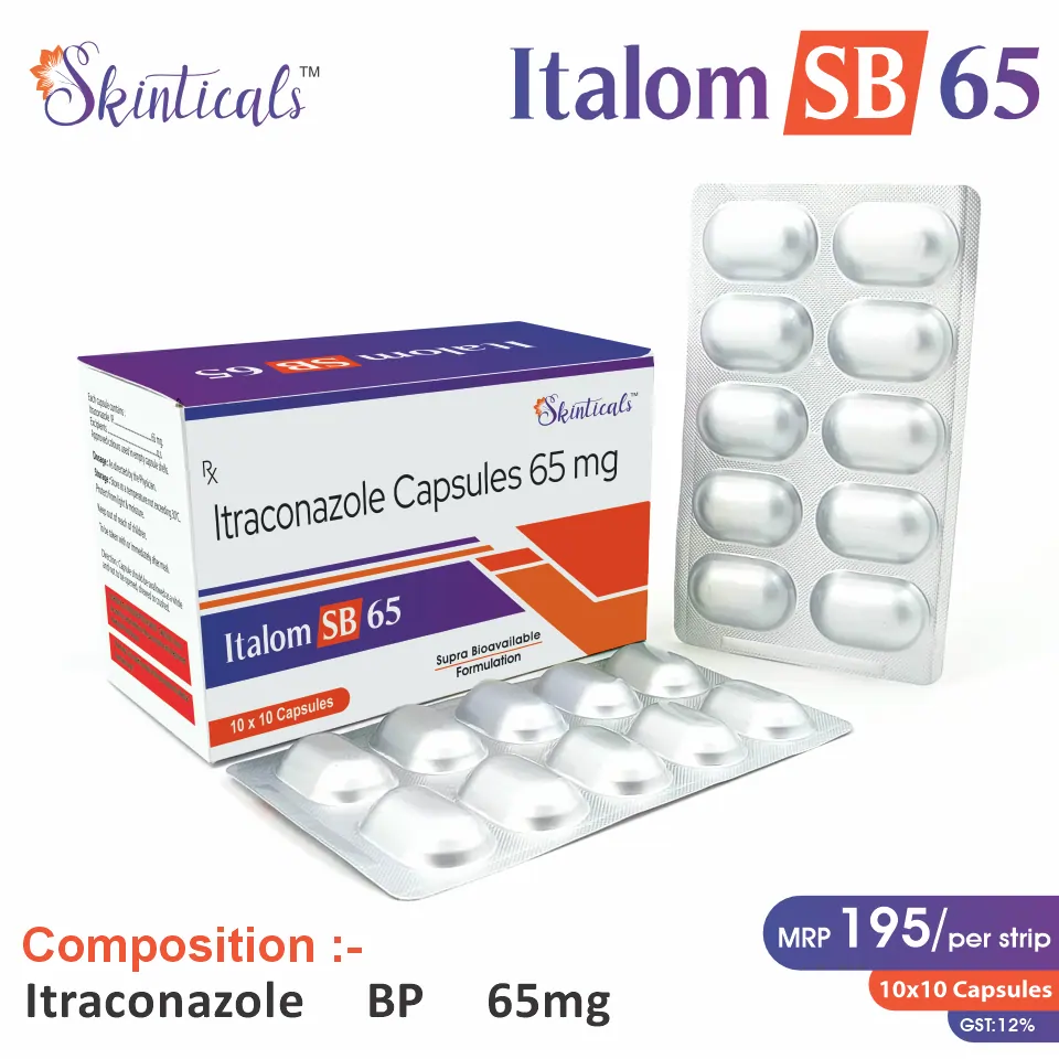 Itraconazole (65 mg) Capsule at the best price in PCD Pharma Franchise for Antifungal and Fungal Infection Treatment.